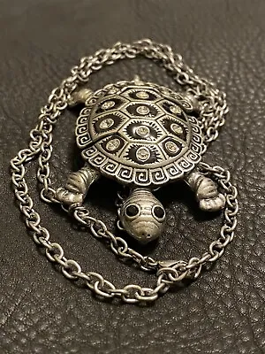 Silver-tone Radiant Clear Glass Rhinestone Turtle/Tortoise  Pendant Necklace New • $10.95