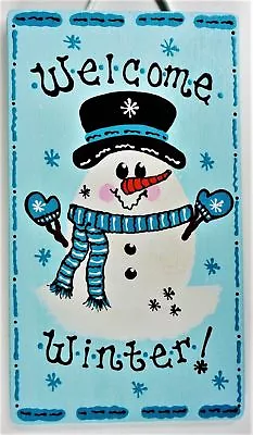 SNOWMAN WELCOME WINTER SIGN Wall Art Door Hanging Hanger Plaque Seasonal Decor • $13