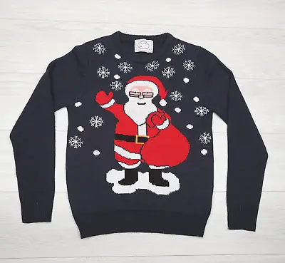 Mens Santa Claus Christmas Jumper Size SMALL Pullover Sweater Novelty Funny Xmas • £10.95