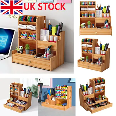 £10.49 • Buy Wooden Pen Pencil Storage Holder Office Study Desk Organizer Box Table Tidy Case