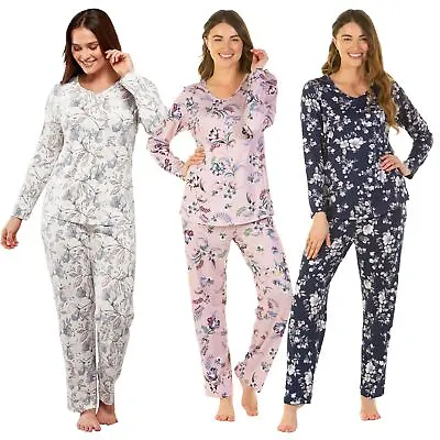 La Marquise Jersey Pyjamas Winter Floral Long Sleeve Soft Knit Pyjama Set PJs • £17.99