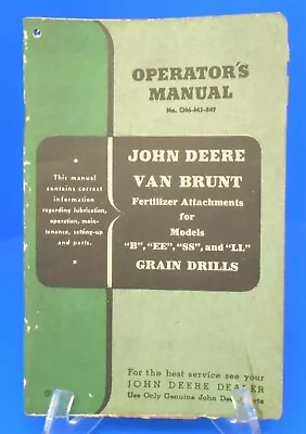 John Deere Van Brunt  Fertilizer ATTACHMENT FOR B EE SS LL  Operators Manual • $14.99