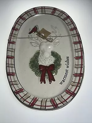 Mud Pie WARMEST WISHES DEER Oval Platter  15.25  X 9.75  • $32.99