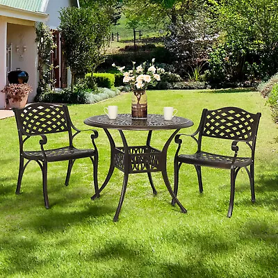 Round Cast Aluminum Outdoor Dining Table With Chair Garden Patio Furniture Set • $287.98