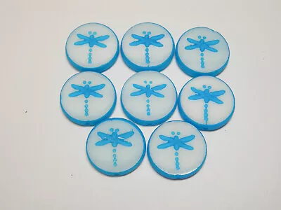 8 17mm Czech Glass White With Capri Blue Finish  Dragonfly Coin Beads • $8.99