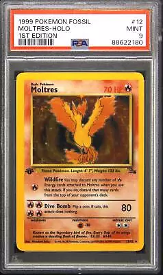 1999 Pokemon Fossil 12 Moltres 1st Edition Holo Rare Pokemon TCG Card PSA 9 • $112.50