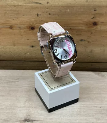 Ladies Bench Watch  Chrome / Pink Adjustable Leather Strap  Quartz • £8.99