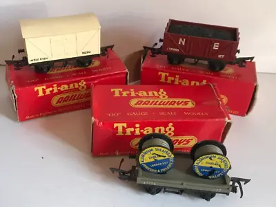 3 Boxed Triang Railways Wagons R14 Fish Van R13 Coal Truck R18 Cable Drum Wagon • £17.95