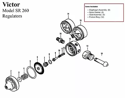 Victor SR260A Acetylene Regulator Rebuild/Repair Parts Kit W/ Diaphagm 0790-0051 • $21.98