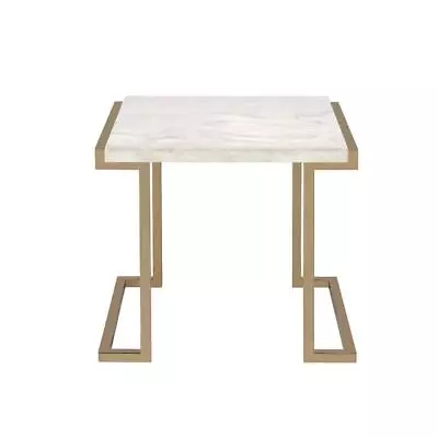 Acme Furniture End Table 24  Rectangle Wood Top + Metal In Faux Marble+Champagne • $206.31