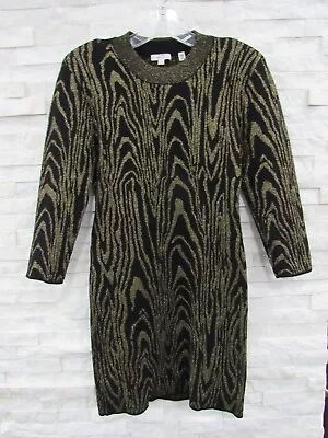 A.L.C. Black Gold Metallic Heavy Knit Moire Shoulder Pads Mini Sweater Dress L • $47.99