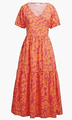 NWT J. Crew Re-Imagined Cotton Pink/Orange Floral Print Tiered Midi Dress Sz 4 • $30