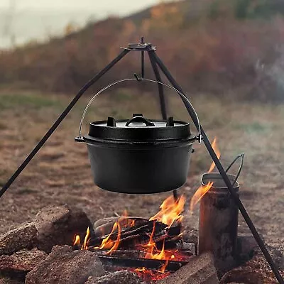 Camping Cast Iron Cooking Pot & Lid Dutch Oven Campfire Pre-Seasoned Cookware • $79.95