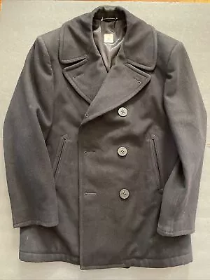 US Navy Peacoat Enlisted Mens 42S Black 100% Wool USA Vintage Overcoat Military • $69.99