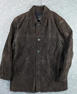 Vintage J. Crew Jacket Leather Suede Mens XL Coat Wool Nylon Lined Brown Button  • $118.49