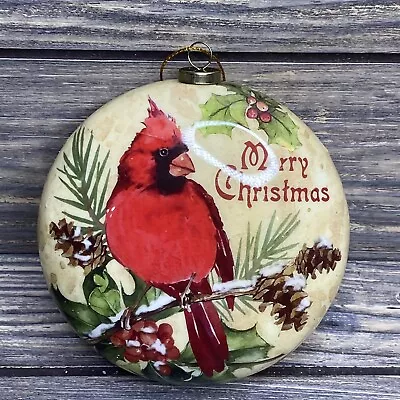 Vintage Christmas Tree Ornament Plastic Round Merry Christmas Cardinal Tree 4” • $13.19