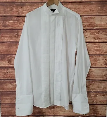 Mens Dress Shirt White Neck 16 Wing Colar French Cuff Ruffle Bib Tuxedo Dinner  • £18.50