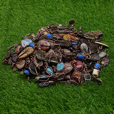 250 Pendant Wholesale Lot Natural Gemstone Copper Wire Wrap Mix Pendant MCL-8 • $1583.99