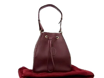 $685.90 • Buy Cartier Mustline Leather Drawstring Shoulder Bag Ladies Bordeaux An9841