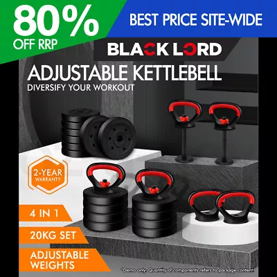 BLACK LORD Kettlebell Set 20kg Adjustable Weight Lifting Dumbbell Push Up Gym • $106.95