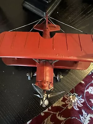 Metal Airplane Bi-Plane Retro Decorative Vintage Style Tin Toy Plane Red • $0.99