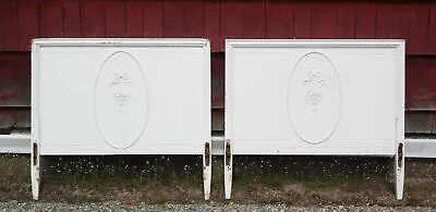 Vintage Pair Solid Wood White Painted Cottage Shabby Chic Twin Bed Headboards • $427.50