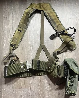 Vintage Military Web Belt Bearing H Harness OD Green M16 M9 Pouch Baton Holder • $19.89