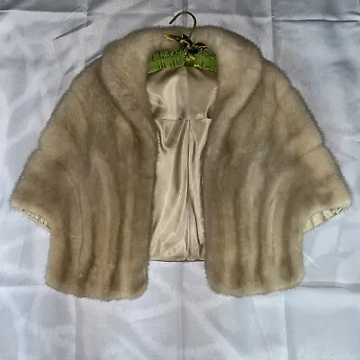 Vintage Mink Fur Light Cream Color Wrap Shrug Stole Cape Jacket One Size • $300