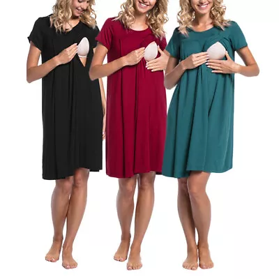 Women Nursing Nightgown Hospital Gown For Pregnancy Nursing Sleepwear  Charm • £15.98