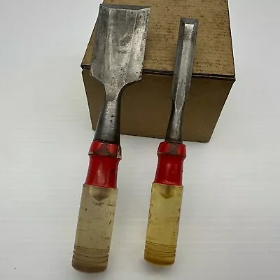 VINTAGE STANLEY TOOLS 2 Pc. HANDYMAN WOOD CHISEL SET H1252 USA 1/2” And 1 1/2” • $13.95