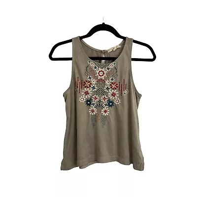 Miami Sleeveless Floral Embroidered Keyhole Faux Suede Top Blouse Womens Size XS • $8.49