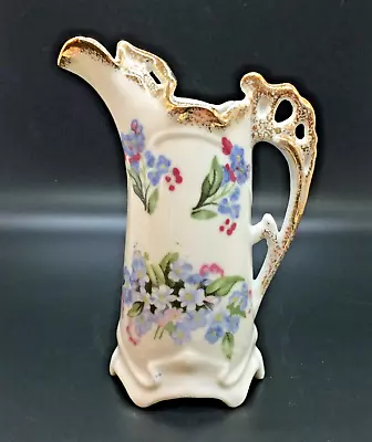 Vtg ROYAL CROWN Miniature Pitcher Vase Hand Painted Blue Floral 33/990 Gold Trim • $11.95