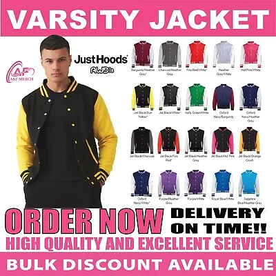 £22.99 • Buy Just Hoods Awdis Varsity Ringspun Jacket College University Baseball Style JH043