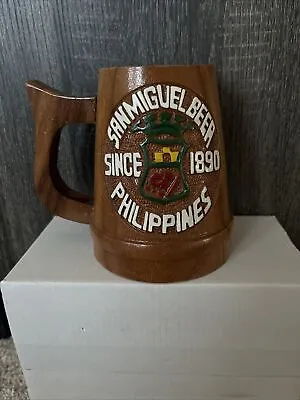 San Miguel Beer Philippines Vintage 4  Dark Wooden Handled Mug Stein • $9.99