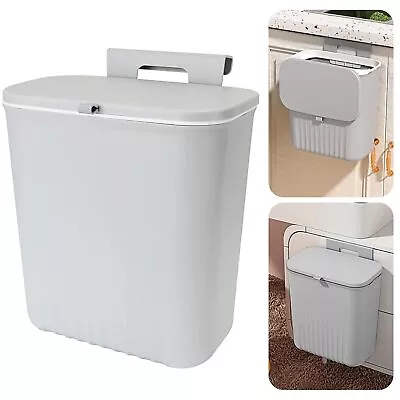 AKOLAFE 9L Plastic Kitchen Bin Hanging Trash Can With Lid Wall Mounted Waste B • £17.78