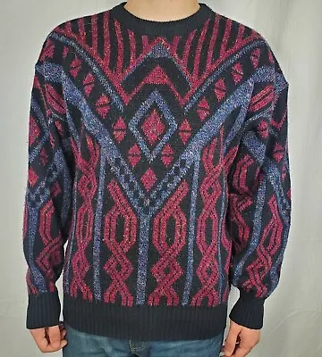 Vintage Uniform Code Sweater Large Multicolor Geometric Acrylic 80s 90s  EUC • $34.98