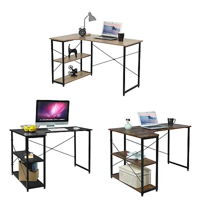 Corner Computer Desk L-Shaped Office Home Writing Study Table W/ Storage Shelves • £49.99