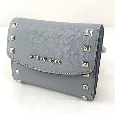 New Michael Kors Wallet Ava Small Silver Studs Blue Leather W4 • $99.89