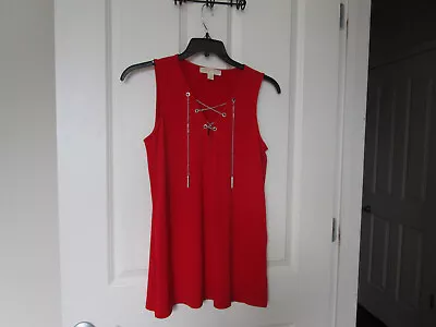 Michael Michael Kors Red Stretch Jersey Silver Chain Detail Tunic Tank - Size L • $15.99