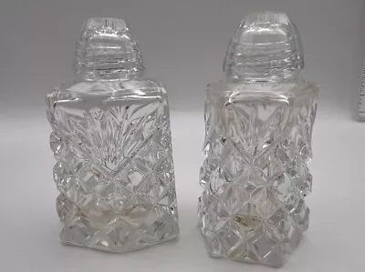 Vintage Salt & Pepper Shakers Clear Crystal Cut Glass Convex Hexgon • $8.98