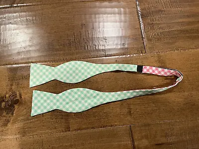 Vineyard Vines Made In USA Pastel Green Pink Gingham Check Silk Preppy Bow Tie • $29.99