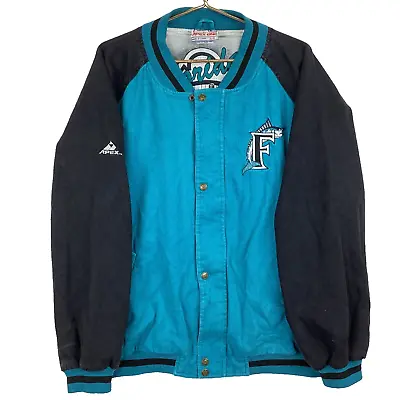 Vintage Florida Marlins Mirage Bomber Jacket Large Teal 90s Mlb Embroidered • $62.99