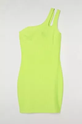 H&M Divided Women's  BNWT £14.99 RRP One Shoulder Mini Dress Size M Neon Green • £9.99