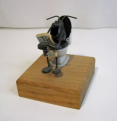 Vintage 1980s Greg Quayle SAND FLEA ON TOILET Metal Sculpture Bathroom Humor • $21.99