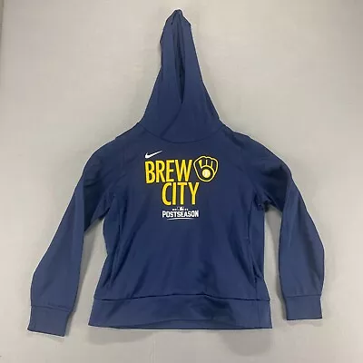 Nike Milwaukee Brewers Hoodie Womens Medium Blue Sweatshirt Post Season Baseball • $19.99