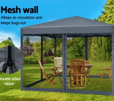 $189.95 • Buy 3x3M Gazebo Pop Up Marquee Wedding Mesh Side Steel Frame UV Waterproof Grey