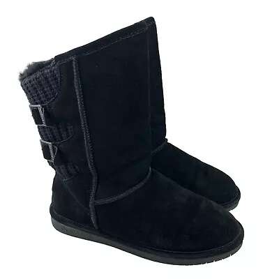 Bearpaw Women's Suede Mid Calf Boots 9.5 Black Wool Blend Shoes 1669W Boshie • $32.29