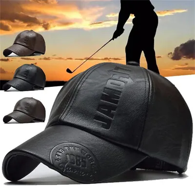 Winter Windproof And Warm Leather Baseball Cap Snapback Hat Golf Cap • £8.35