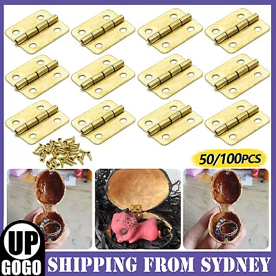 50/100pcs Small Mini Decorative Jewelry Cigar Box Hinges Brushed Brass+Nails AU • $6.55