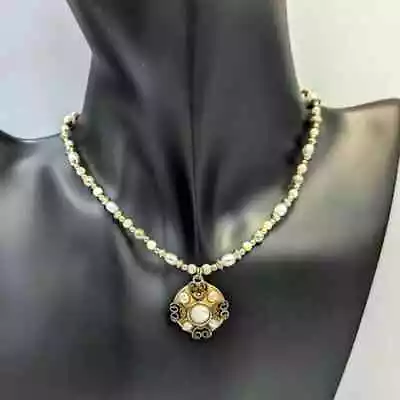 Exquisite Designer Michal Golan Pearl And Silver Tone Beaded Necklace 15 - 18  • $88